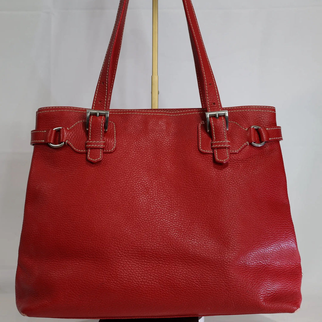 Prada Vitello Daino Pebbled Leather Red Satchel by Annie McConnell's Renewed Elegance