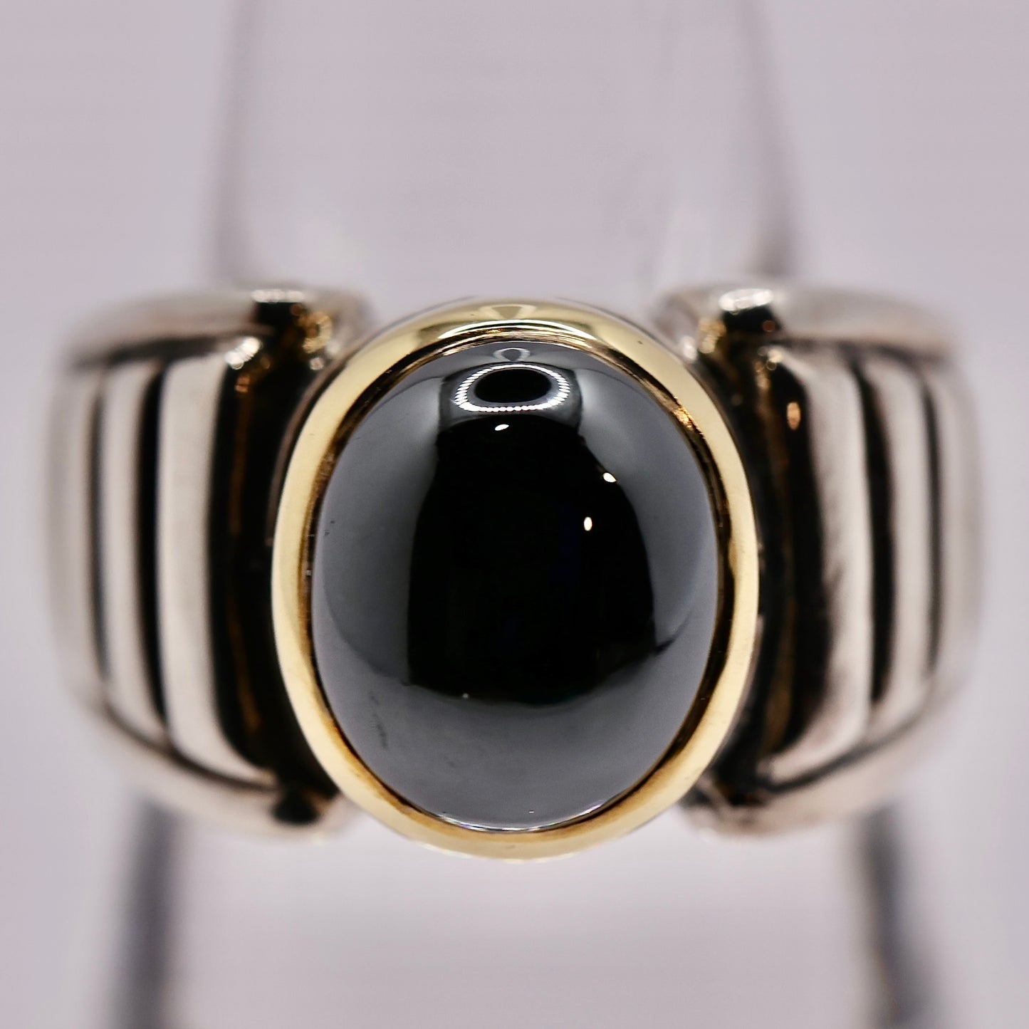 925 Sterling Silver LAGOS Caviar Two-Tone Hematite Ring - Size 9