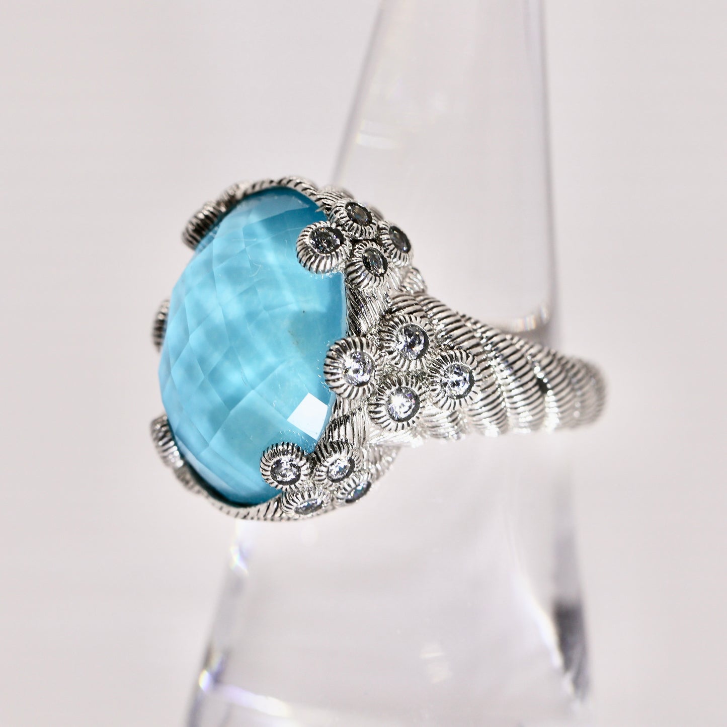 925 Sterling Silver Judith Ripka Turquoise Oval Ring with Twisted Band- Size 7