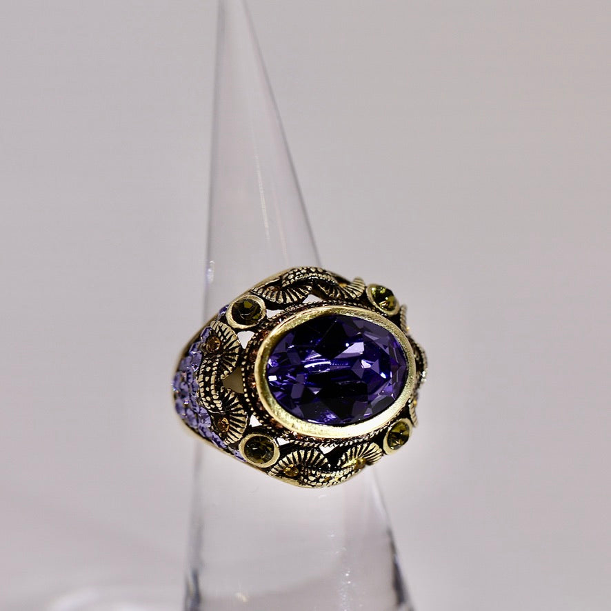 Heidi Daus Rhinestone Purple Dame Brass Ring - Size 6.5