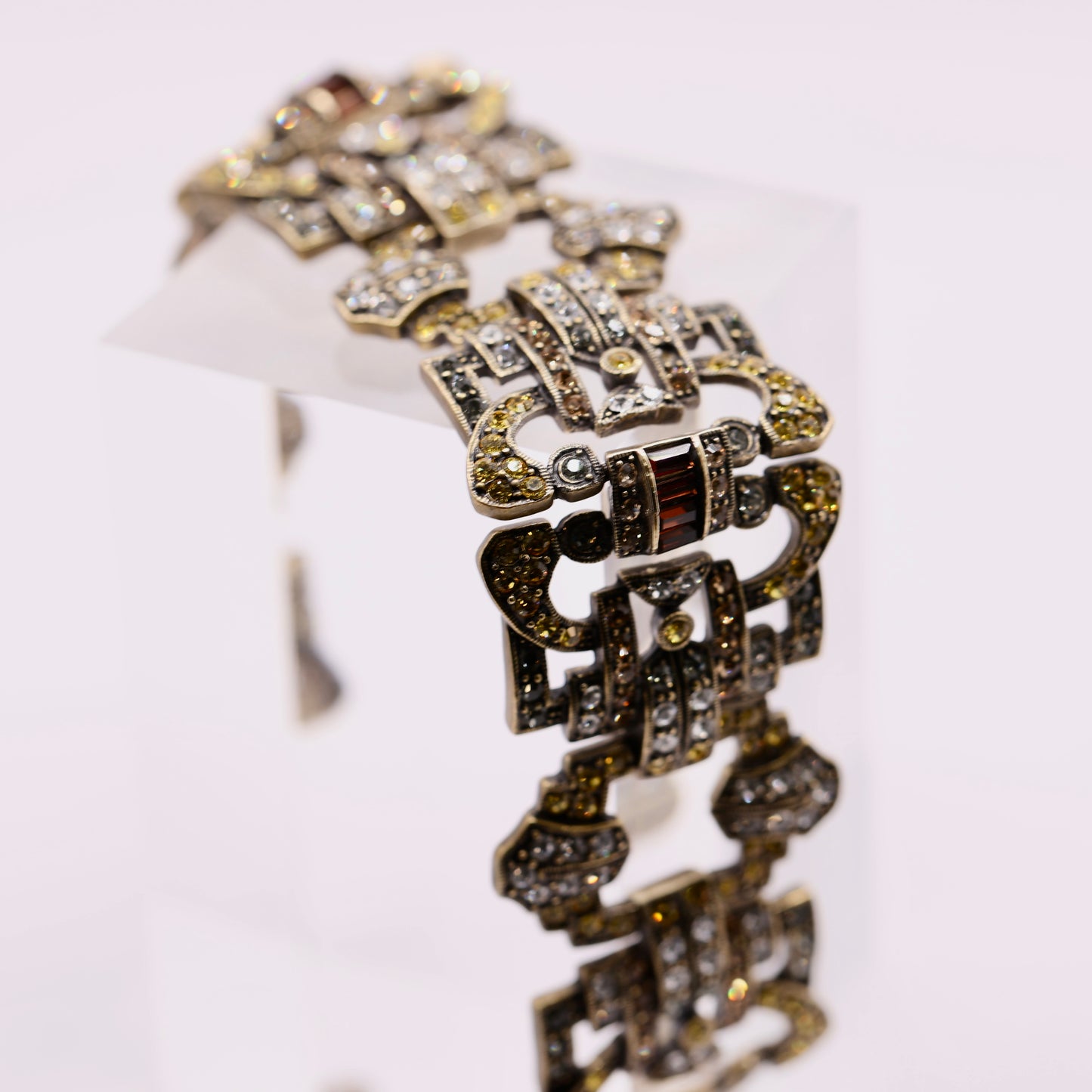 Heidi Daus Vintage Brass and Rhinestone Bracelet -