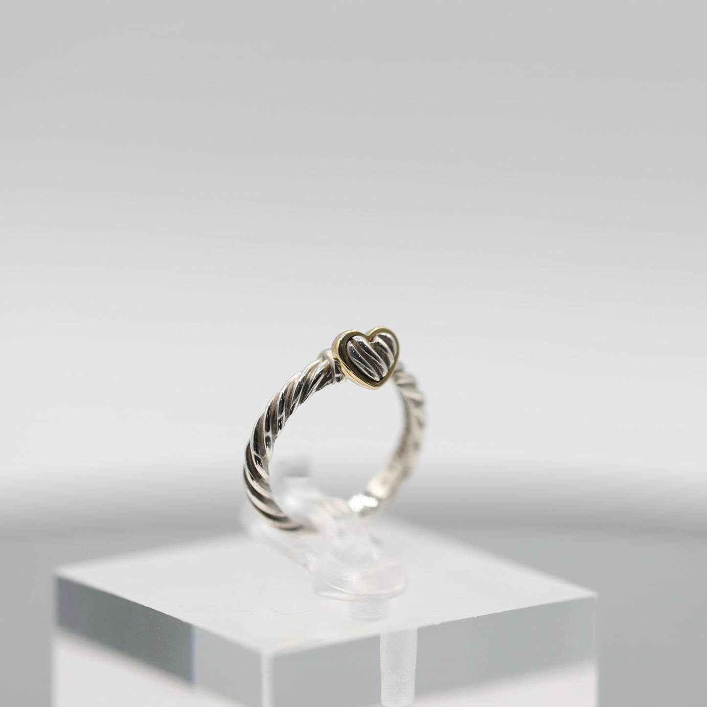 925 Sterling Silver and 750 Yellow Gold David Yurman Cable Moveable Heart Ring - Size 4.25