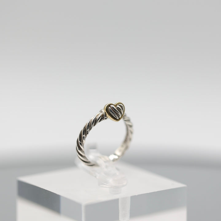 925 Sterling Silver and 750 Yellow Gold David Yurman Cable Moveable Heart Ring - Size 4