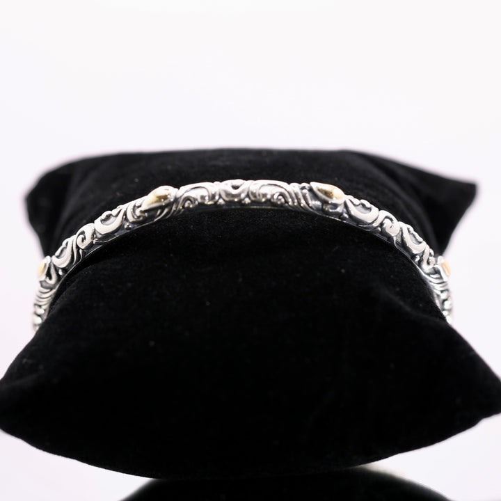 925 Sterling Silver 18k WH Signed Yellow Gold Bangle Bracelet - Size 7.75