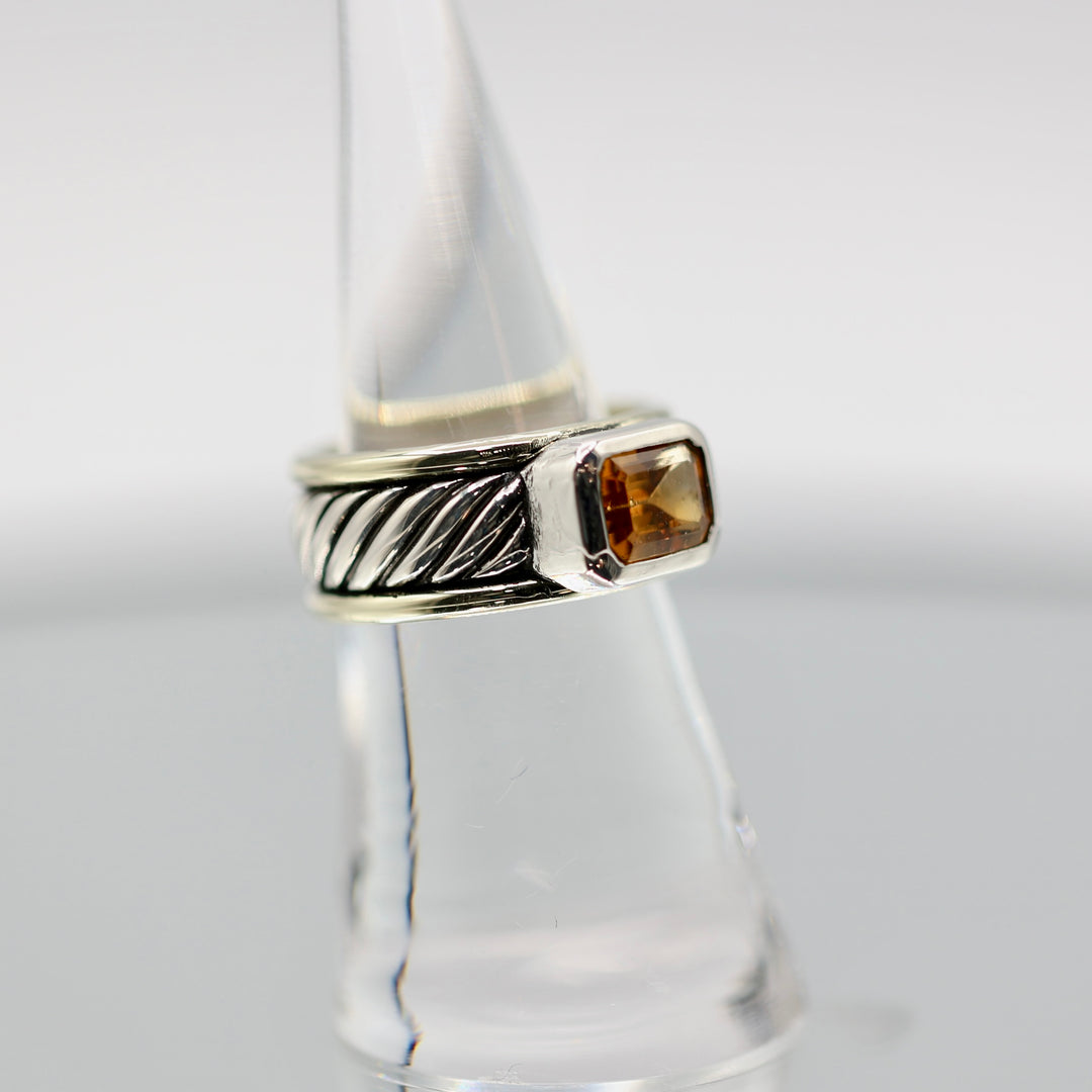 925 Sterling Silver and 14k Yellow Gold David Yurman Citrine Cigar Band Ring - Size 6