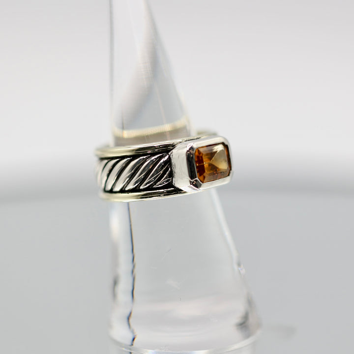 925 Sterling Silver and 14k Yellow Gold David Yurman Citrine Cigar Band Ring - Size 6