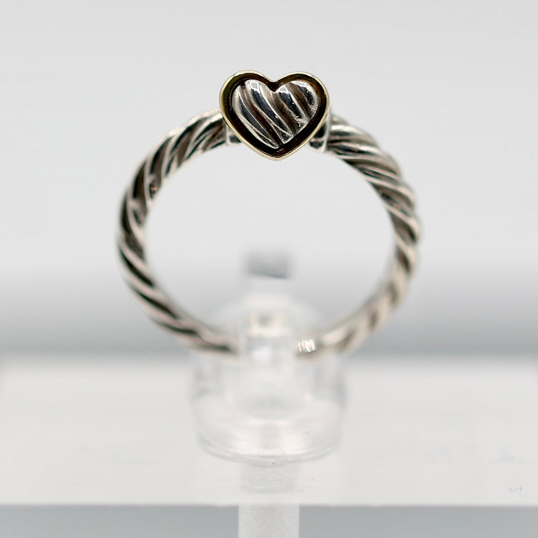 925 Sterling Silver and 750 Yellow Gold David Yurman Cable Moveable Heart Ring - Size 4