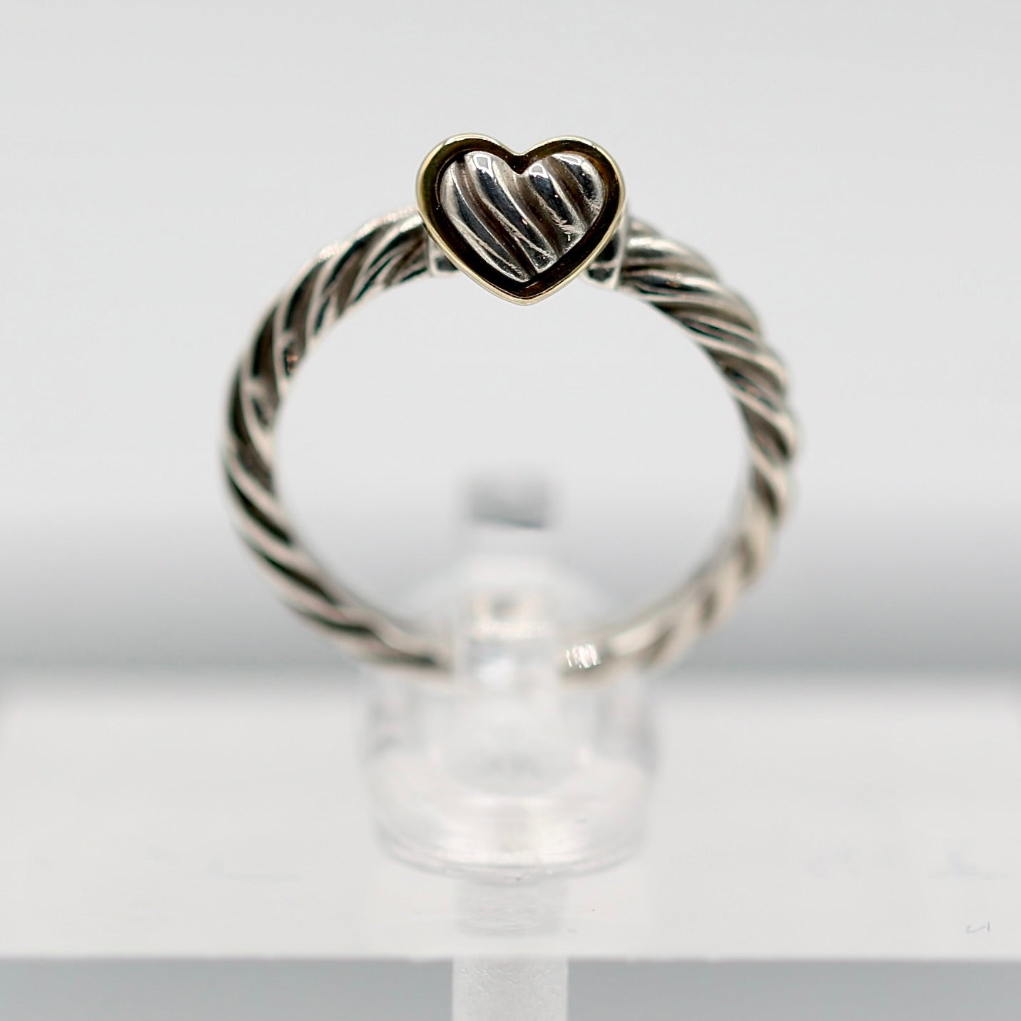 925 Sterling Silver and 750 Yellow Gold David Yurman Cable Moveable Heart Ring - Size 4.25