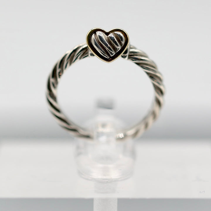 925 Sterling Silver and 750 Yellow Gold David Yurman Cable Moveable Heart Ring - Size 4