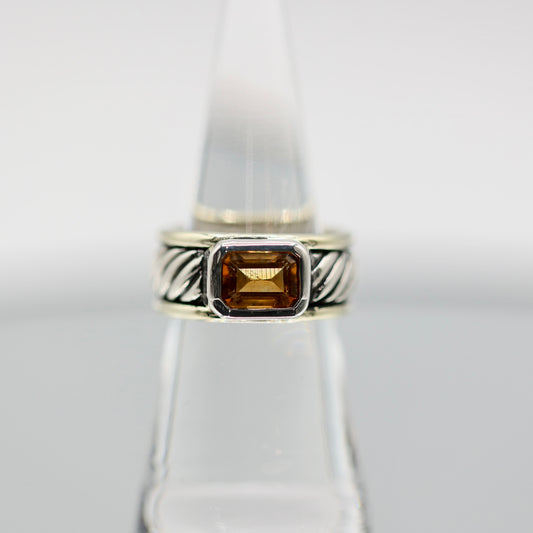 925 Sterling Silver and 14k Yellow Gold David Yurman Citrine Cigar Band Ring - Size 6