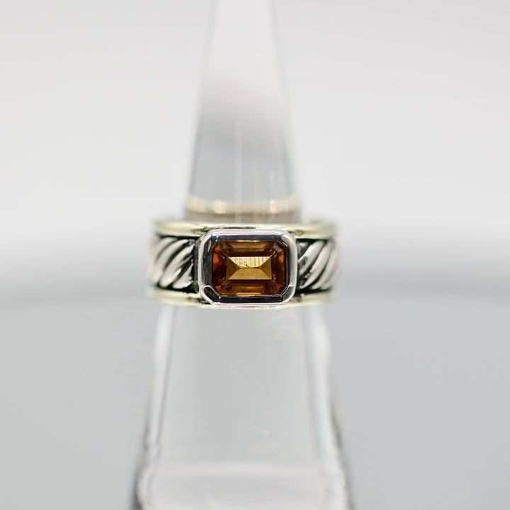 925 Sterling Silver and 14k Yellow Gold David Yurman Citrine Cigar Band Ring - Size 6