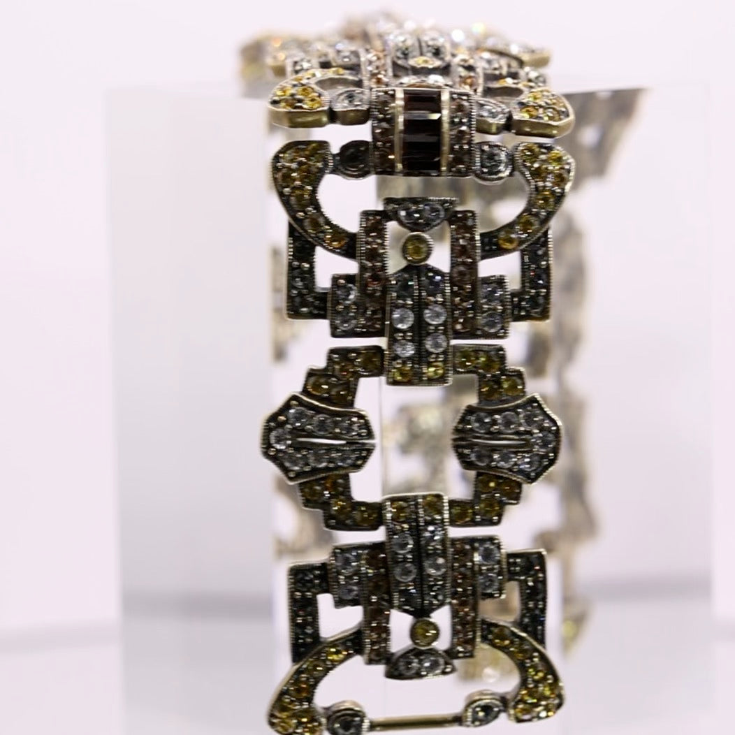 Heidi Daus Vintage Brass and Rhinestone Bracelet -