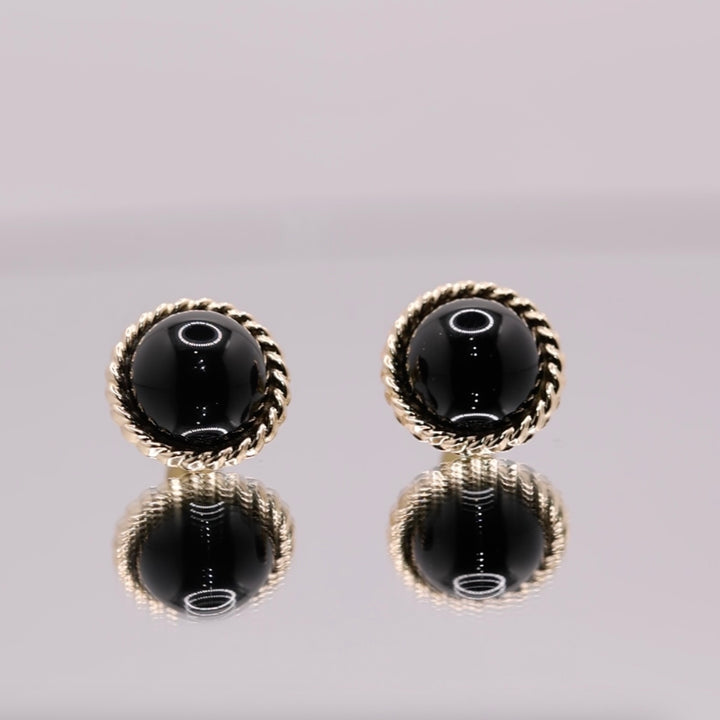 14k Rope Black Onyx Round Stud 10.41 mm Earrings