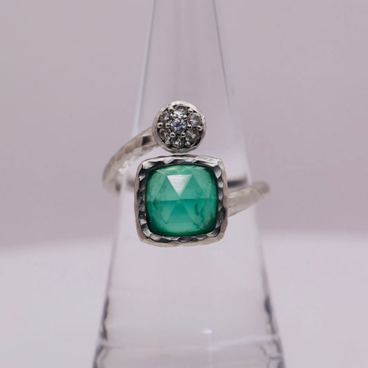 925 Sterling Silver Gabriel & Co Green Chalcedony with White Diamond Wrap Ring - Size 7