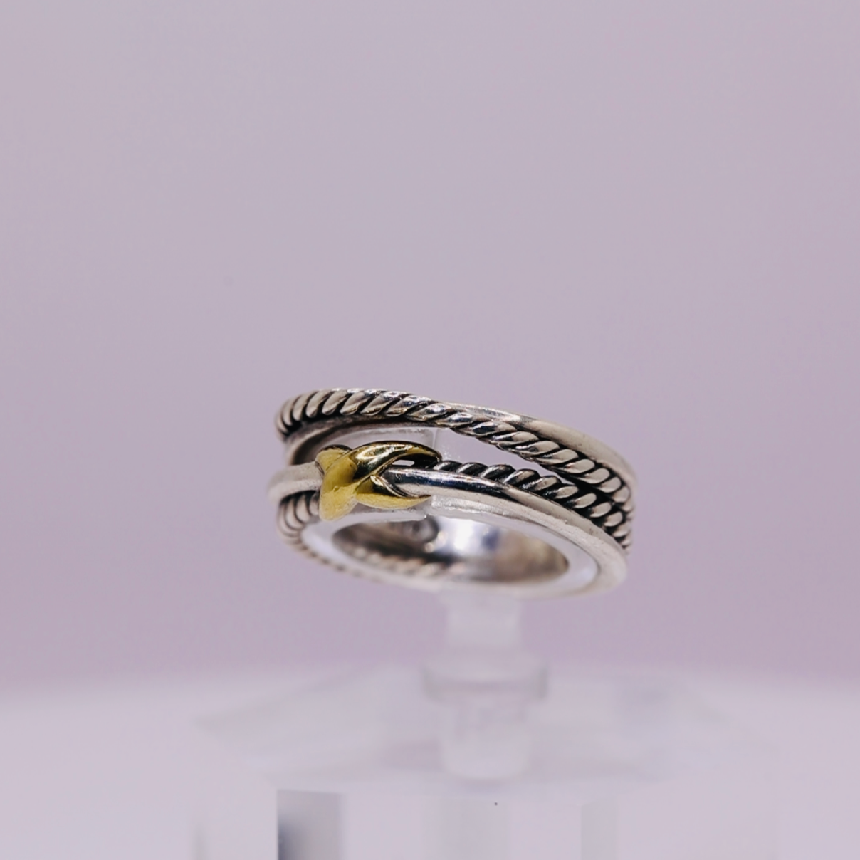 925 Sterling Silver David Yurman X Crossover 18k Yellow Gold X Ring - Size 6.25