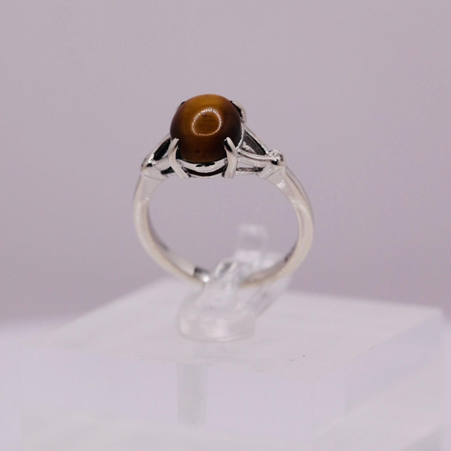 925 Sterling Silver Ring with Faux Tigers Eye - Size 6