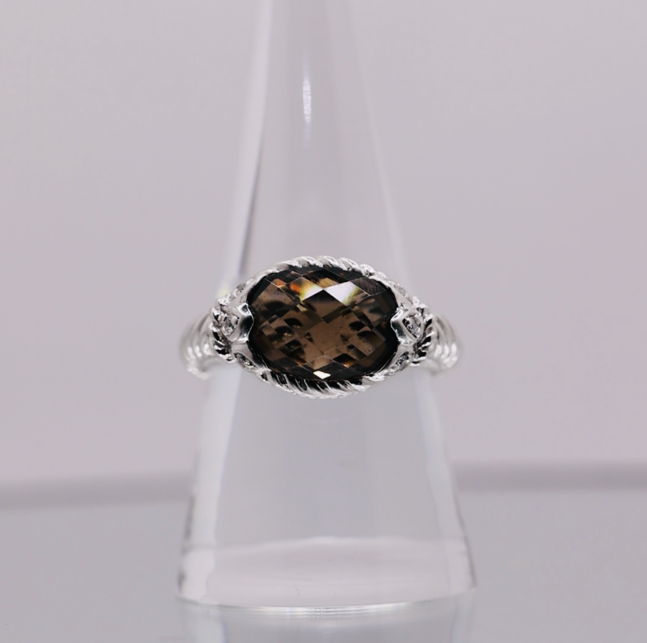 925 Sterling Silver Judith Ripka Ring with Smokey Quartz Gemstone - Size 8.75