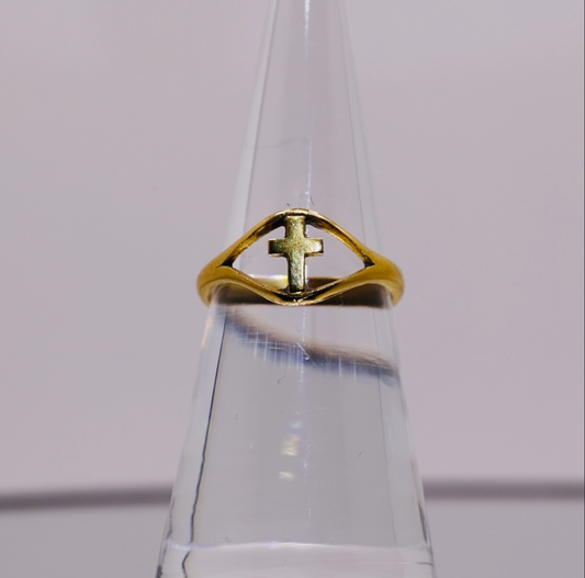 Gold Tone Halo Style Cross Ring - Size 6