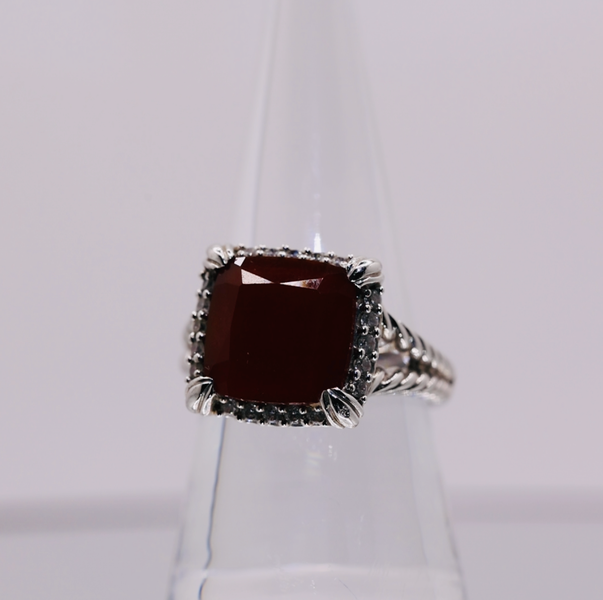 Judith Ripka 925 Sterling Silver Carnelian Stone with Cubic Zirconia Ring - Size 9