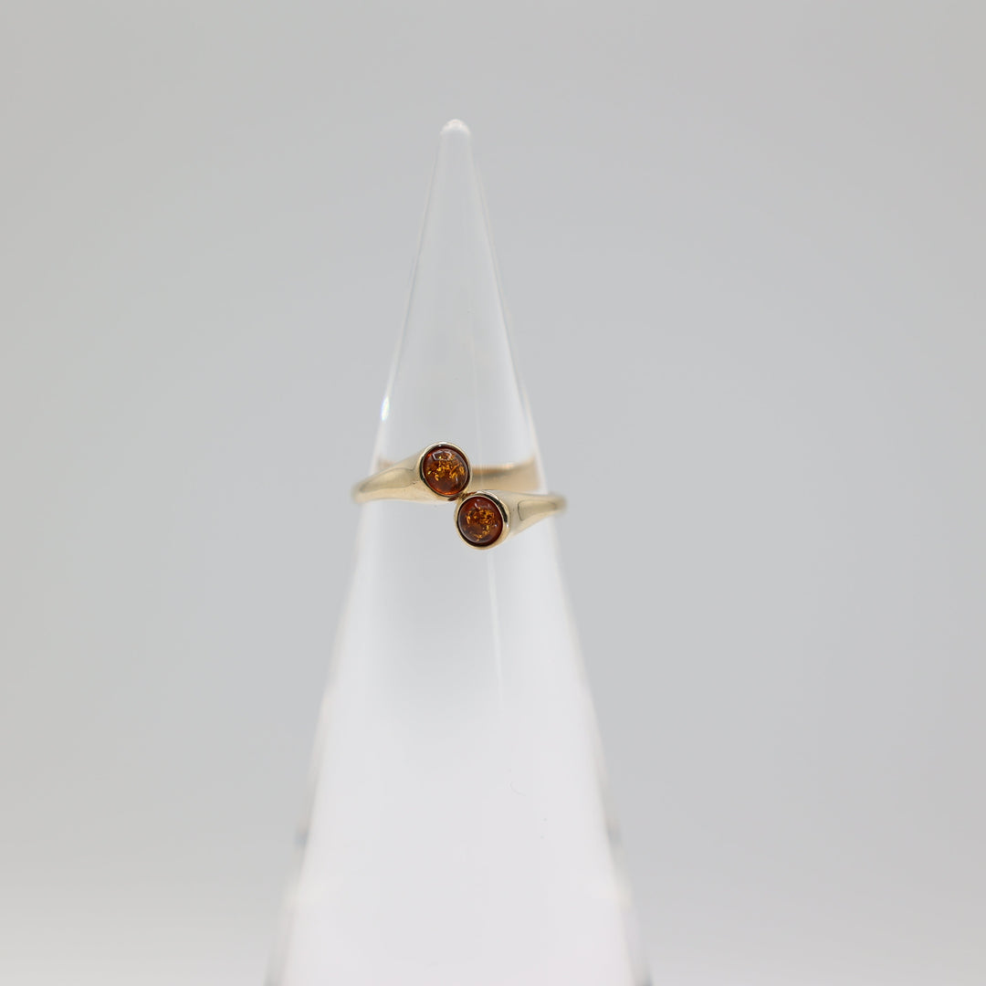 14K Yellow Gold Amber Bypass Ring 4mm Size 6 Elegant Jewelry