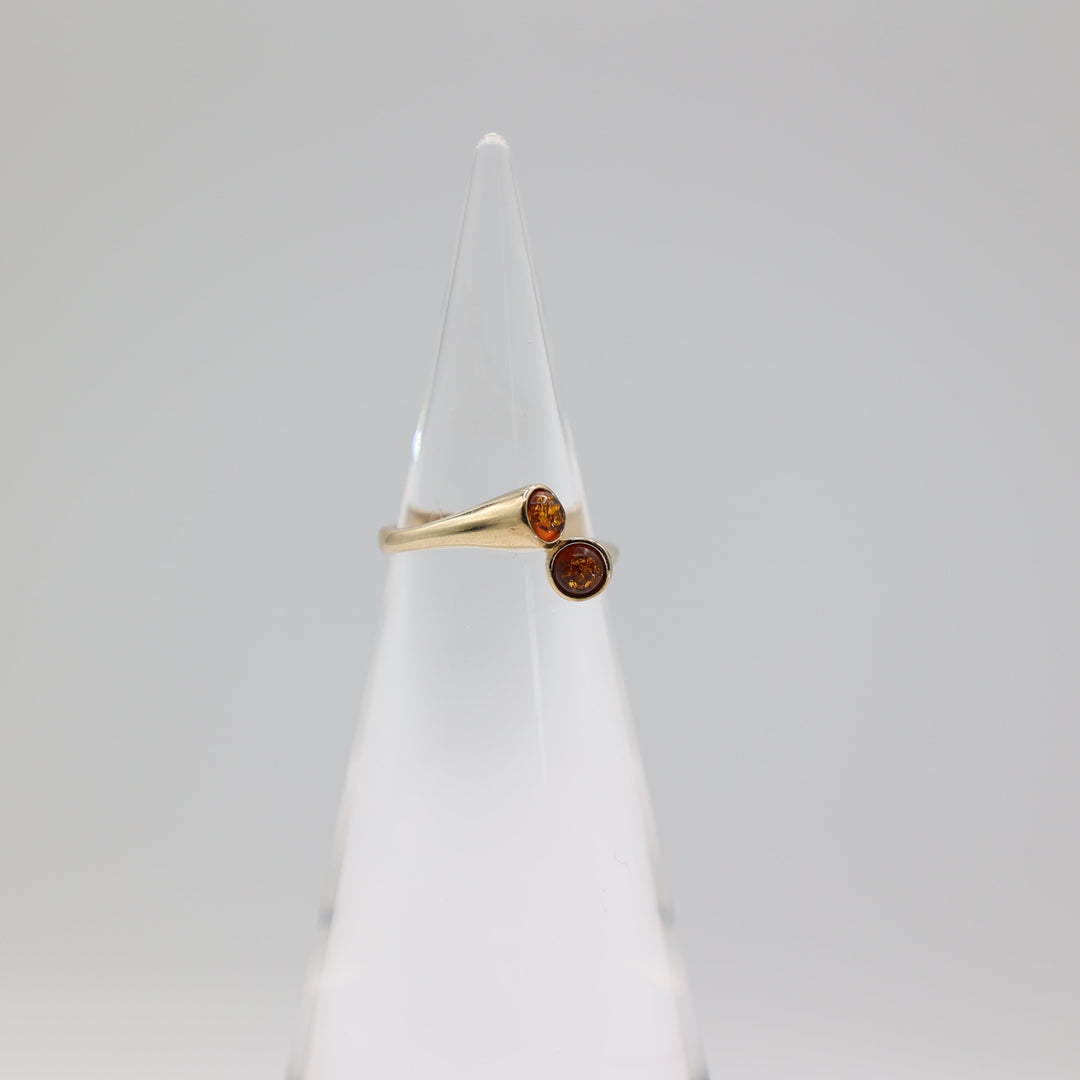 14K Yellow Gold Amber Bypass Ring 4mm Size 6 Elegant Jewelry