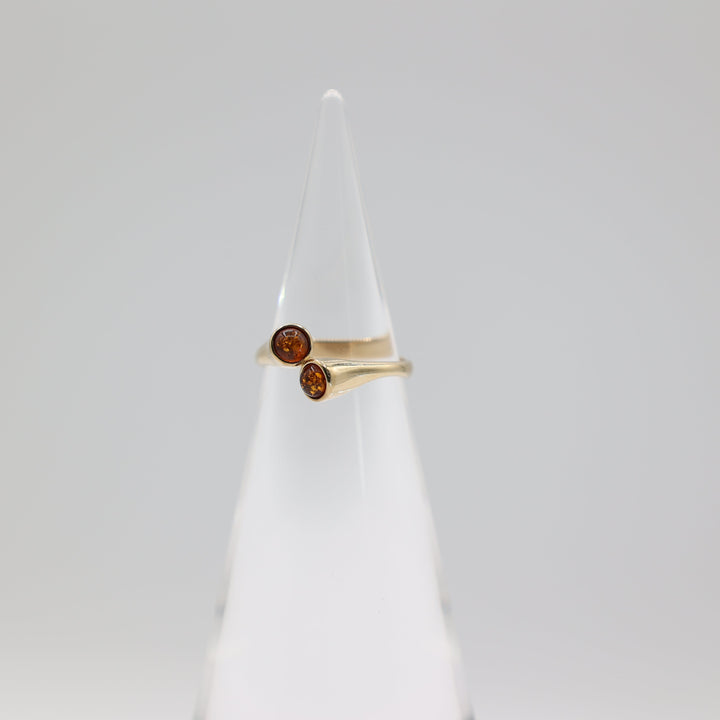 14K Yellow Gold Amber Bypass Ring 4mm Size 6 Elegant Jewelry