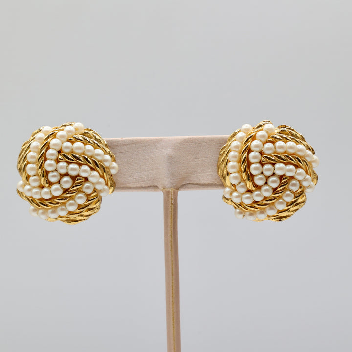 Avon Gold and Pearl Cluster Twist Earrings
