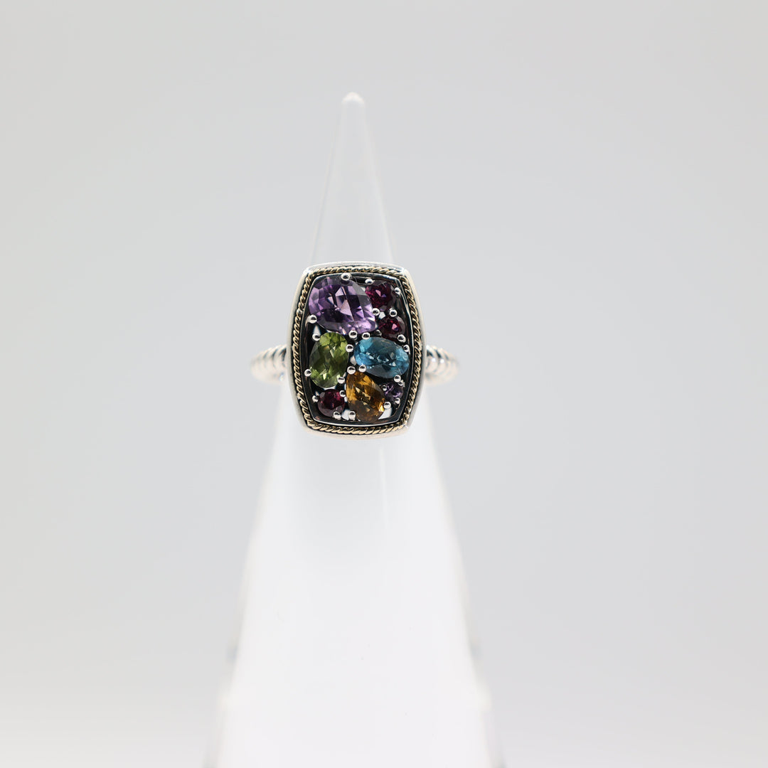 Effy 925 18K Mosaic Multicolor Stone Ring Size 6 Statement Jewelry