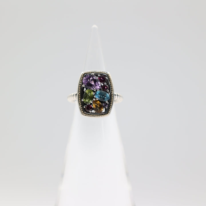 Effy 925 18K Mosaic Multicolor Stone Ring Size 6 Statement Jewelry