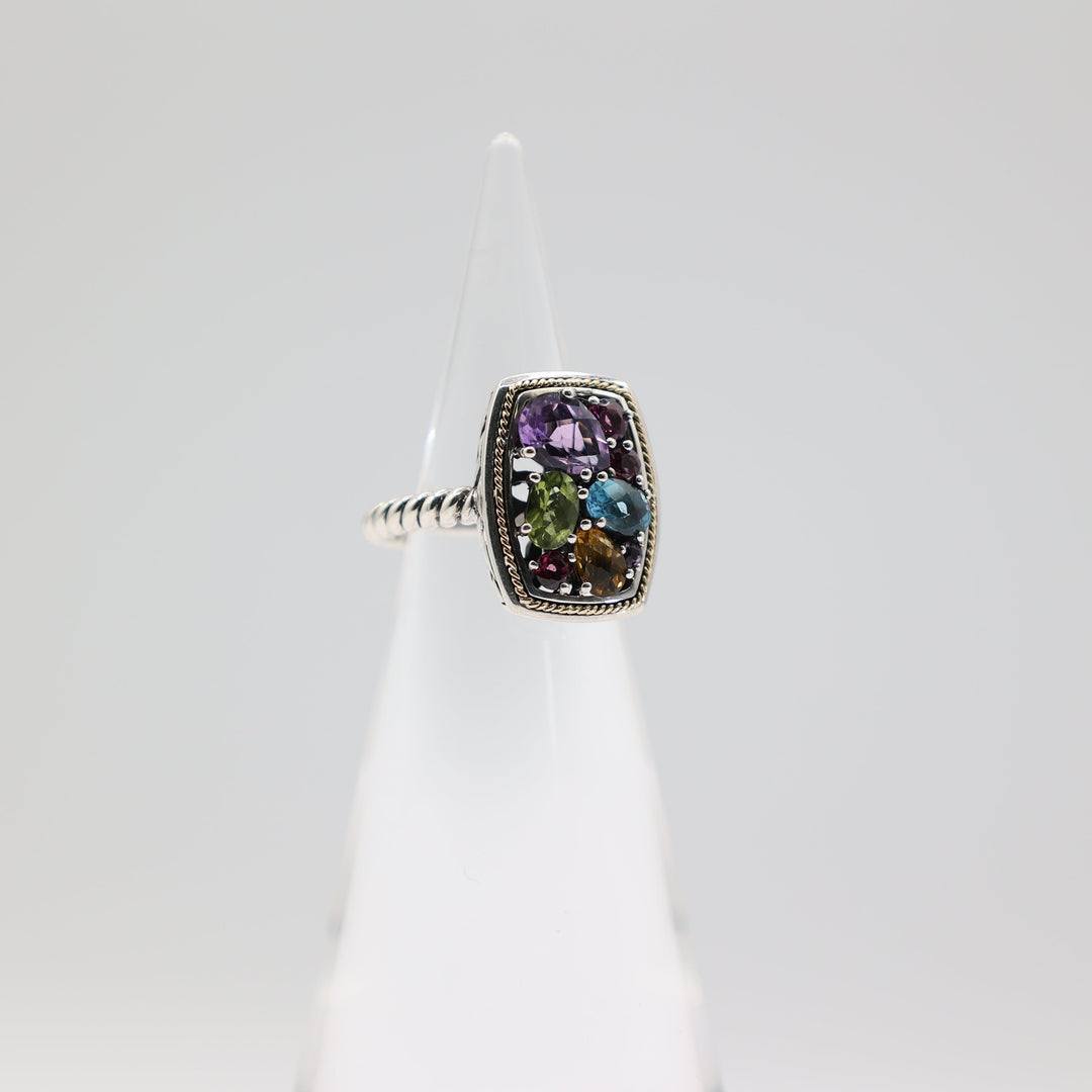 Effy 925 18K Mosaic Multicolor Stone Ring Size 6 Statement Jewelry