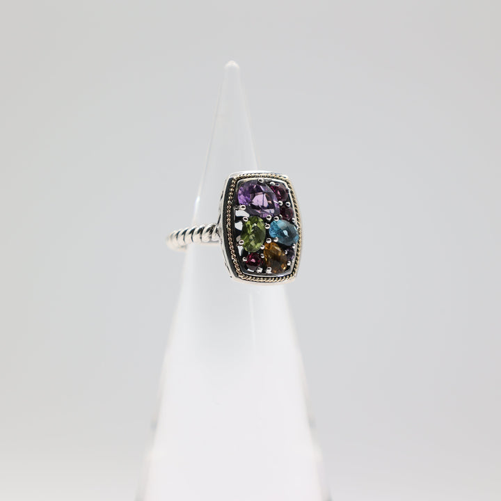 Effy 925 18K Mosaic Multicolor Stone Ring Size 6 Statement Jewelry