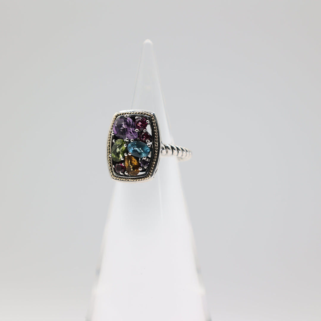 Effy 925 18K Mosaic Multicolor Stone Ring Size 6 Statement Jewelry