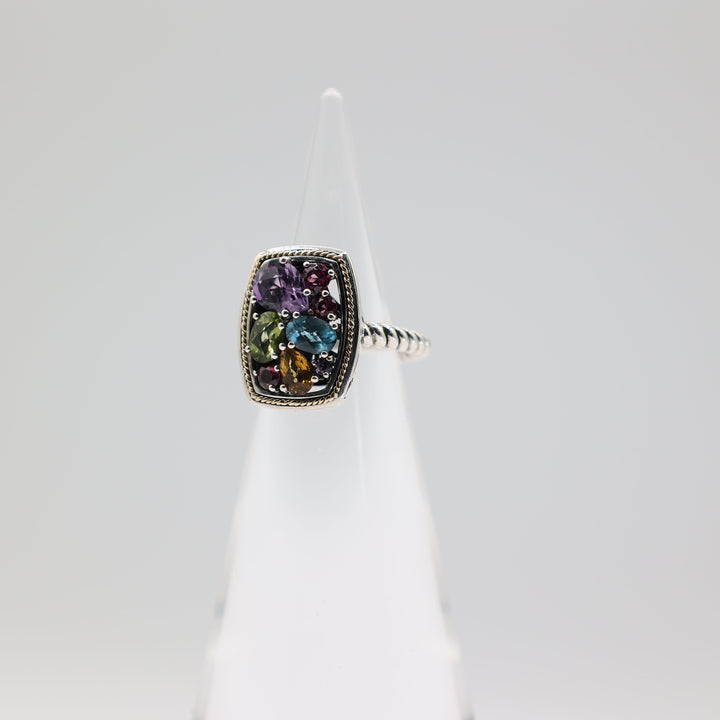 Effy 925 18K Mosaic Multicolor Stone Ring Size 6 Statement Jewelry