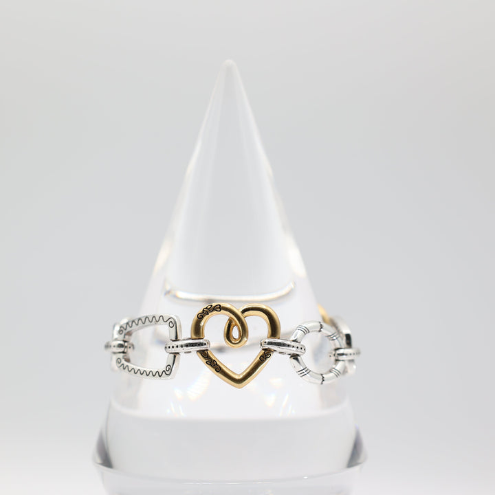 Costume Silver and Gold Toned Heart Link Chain Bracelet 7.5 Inches