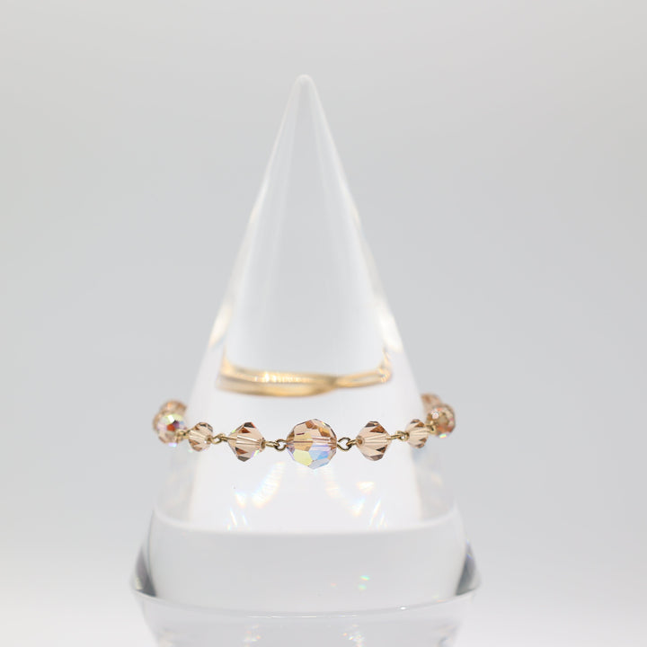 Costume Yellow Gold Toned Beaded Bronze Colored Bracelet - 6.5 inches