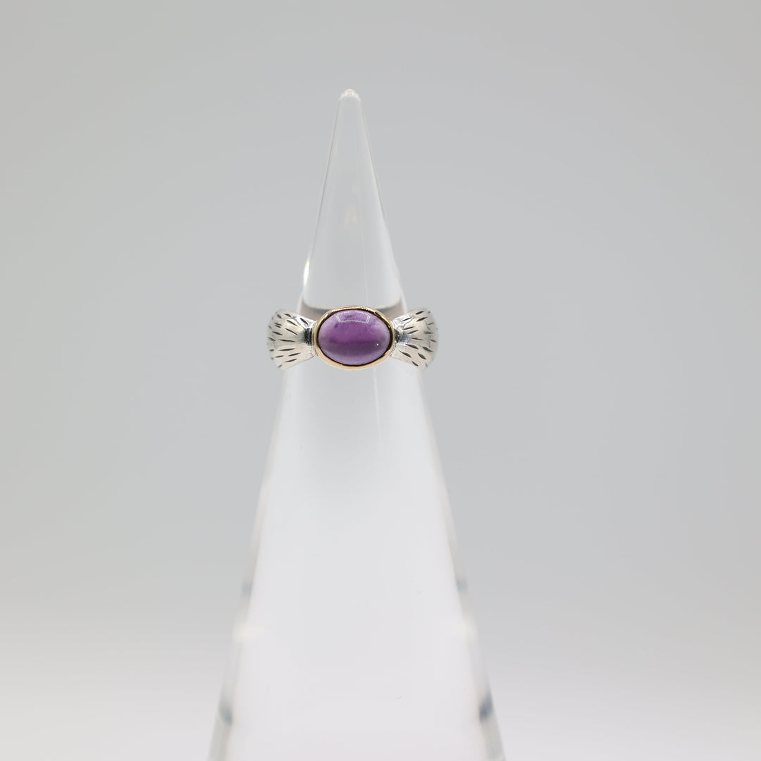 Sterling Silver Amethyst Cabochon Ring 9x7mm With 18K Gold Accents Size 5.5