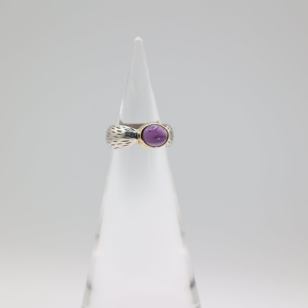 Sterling Silver Amethyst Cabochon Ring 9x7mm With 18K Gold Accents Size 5.5