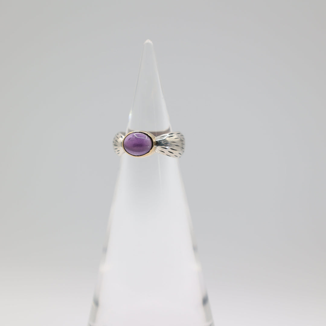 Sterling Silver Amethyst Cabochon Ring 9x7mm With 18K Gold Accents Size 5.5