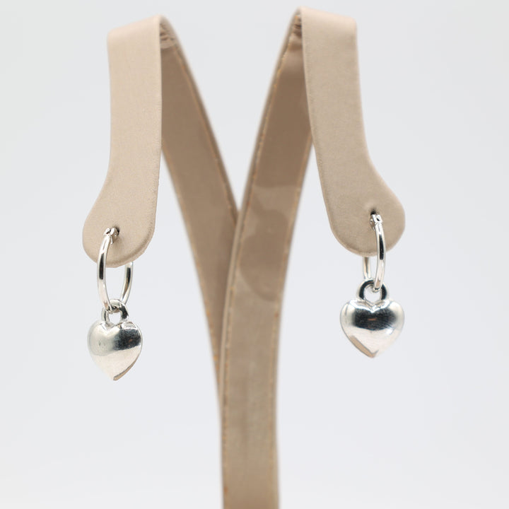 Costume Silver Tone Hoops with Heart Dangle Earrings