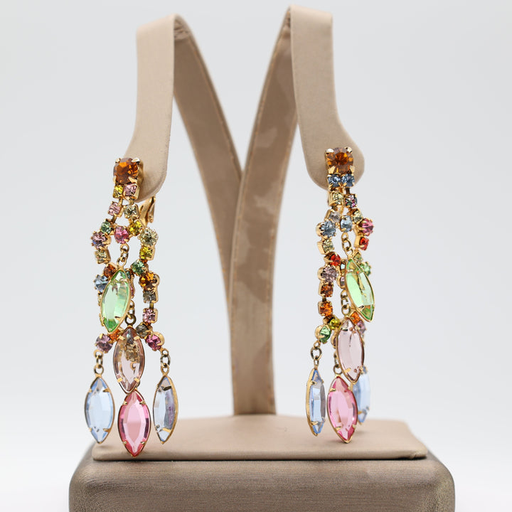 Costume Gold Tone Multicolored Crystals Dangle Earrings