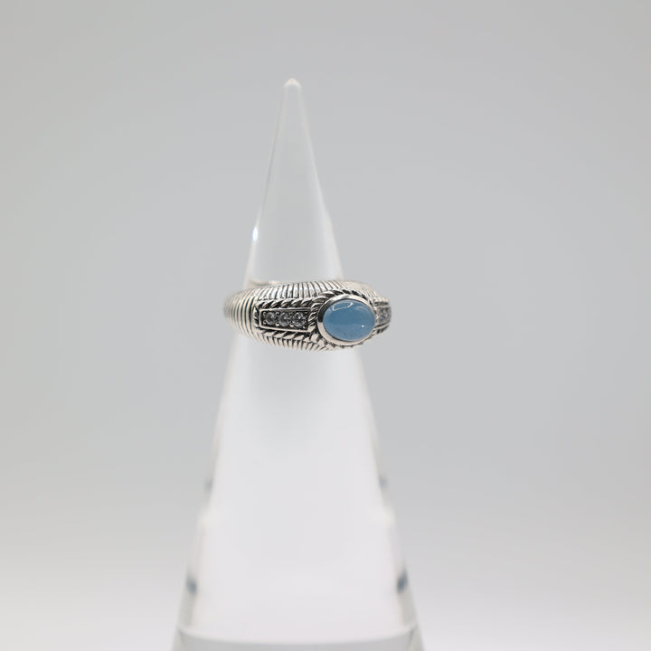 Judith Ripka 925 Sterling Silver Blue Chalcedony Cabochon Gemstone Ring with Diamond Accents Size 8