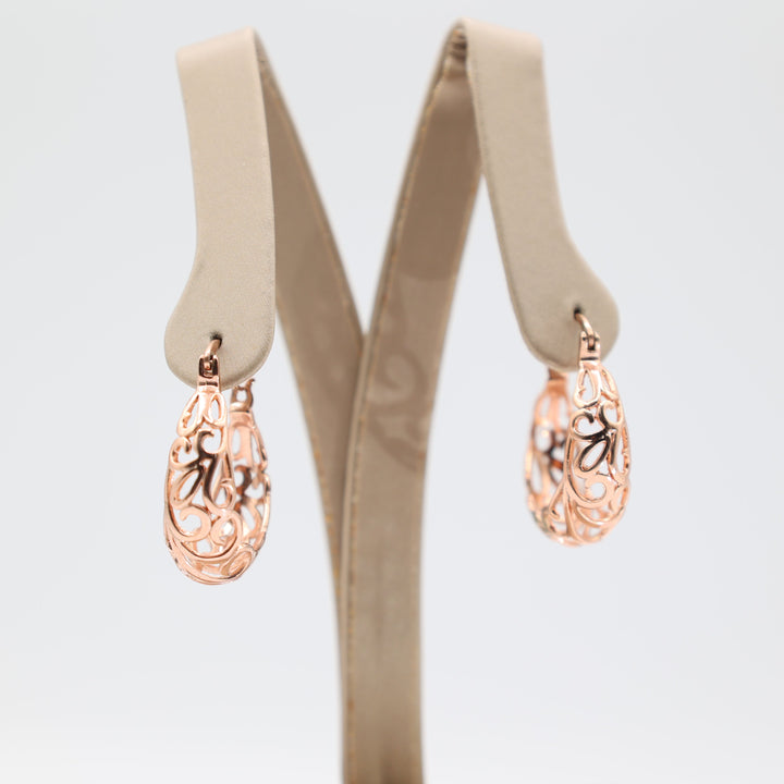 Rose Gold Tone Filigree Hoop Earrings