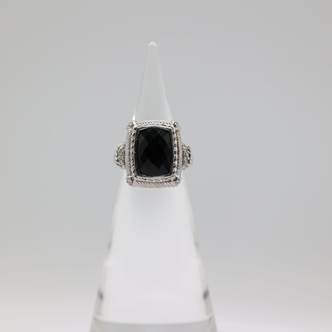 Judith Ripka 925 Sterling Silver CZ and Black Onyx Ring Size 8