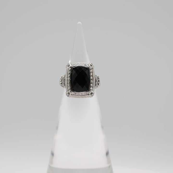 Judith Ripka 925 Sterling Silver CZ and Black Onyx Ring Size 8