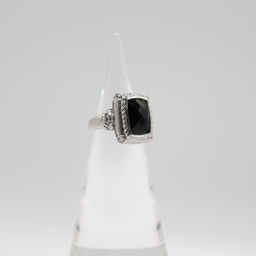 Judith Ripka 925 Sterling Silver CZ and Black Onyx Ring Size 8