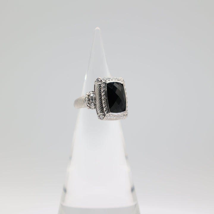 Judith Ripka 925 Sterling Silver CZ and Black Onyx Ring Size 8