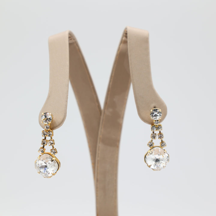 Costume Gold Plated Rhinestone Dangle Earrings