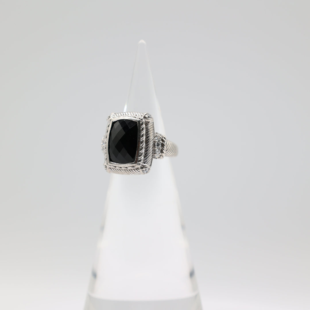Judith Ripka 925 Sterling Silver CZ and Black Onyx Ring Size 8
