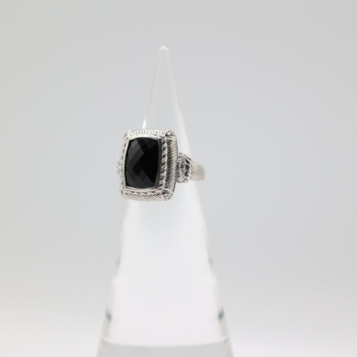 Judith Ripka 925 Sterling Silver CZ and Black Onyx Ring Size 8