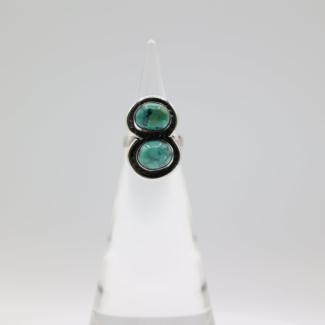 925 Sterling Silver Double Turquoise Stone Ring Size 6